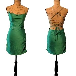 Luvalot Diamond Rhinestone Spaghetti Strap Kriss Kross Back Out Slip Zip Dress